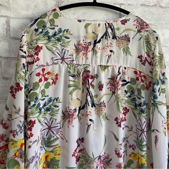 Spense Woman V Neck 3/4 Sleeve Floral Cream red yellow Top Plus Size 2X - Picture 2 of 7